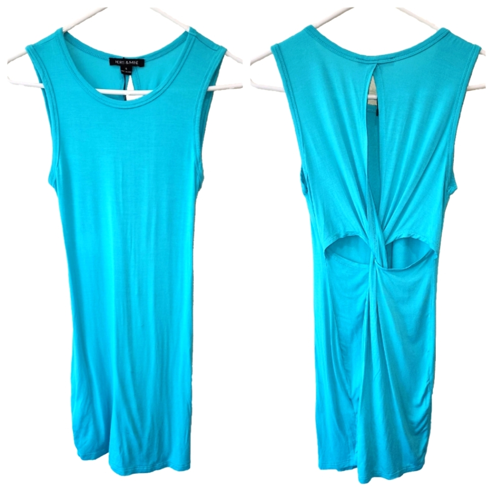 Blue Sleeveless T-Shirt Dress with Twist Back Size Small